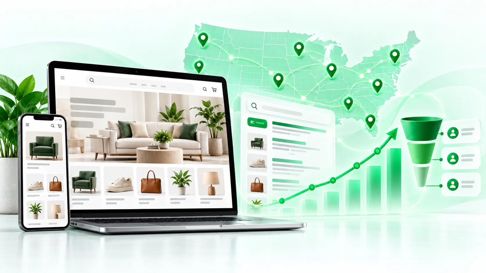 E-commerce growth case study — multi-device storefront, sales funnel, and nationwide reach