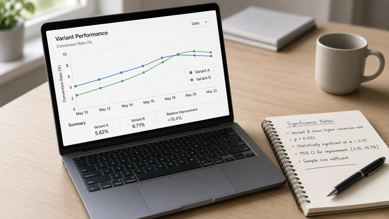 Analytics chart comparing A/B variant performance