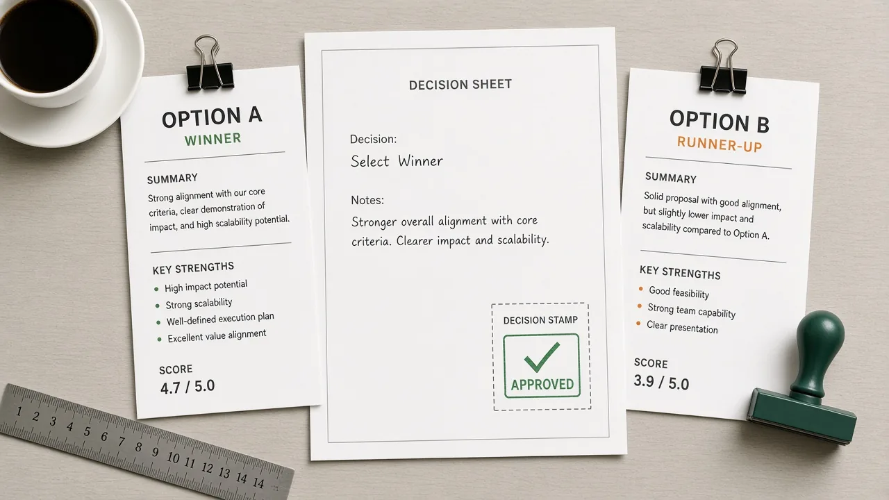 Winner versus runner-up landing page decision sheet