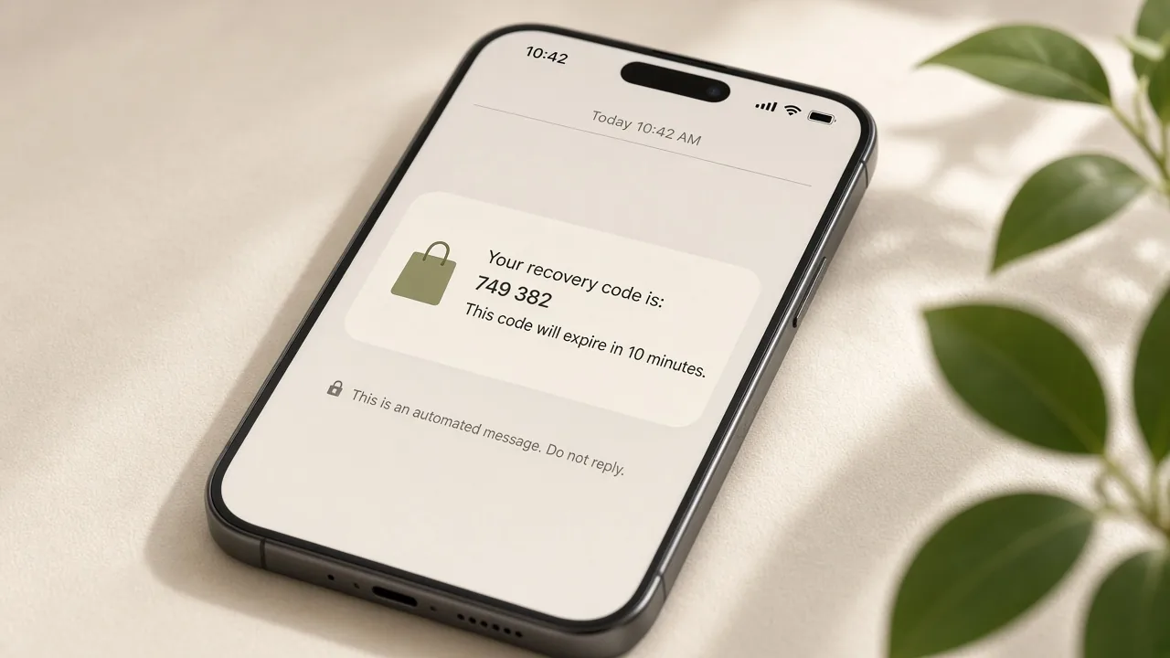 Smartphone showing a short cart recovery SMS notification