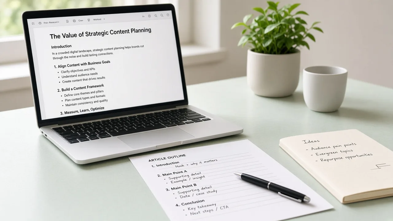 Content strategy and editorial planning workspace for blogs and demand assets