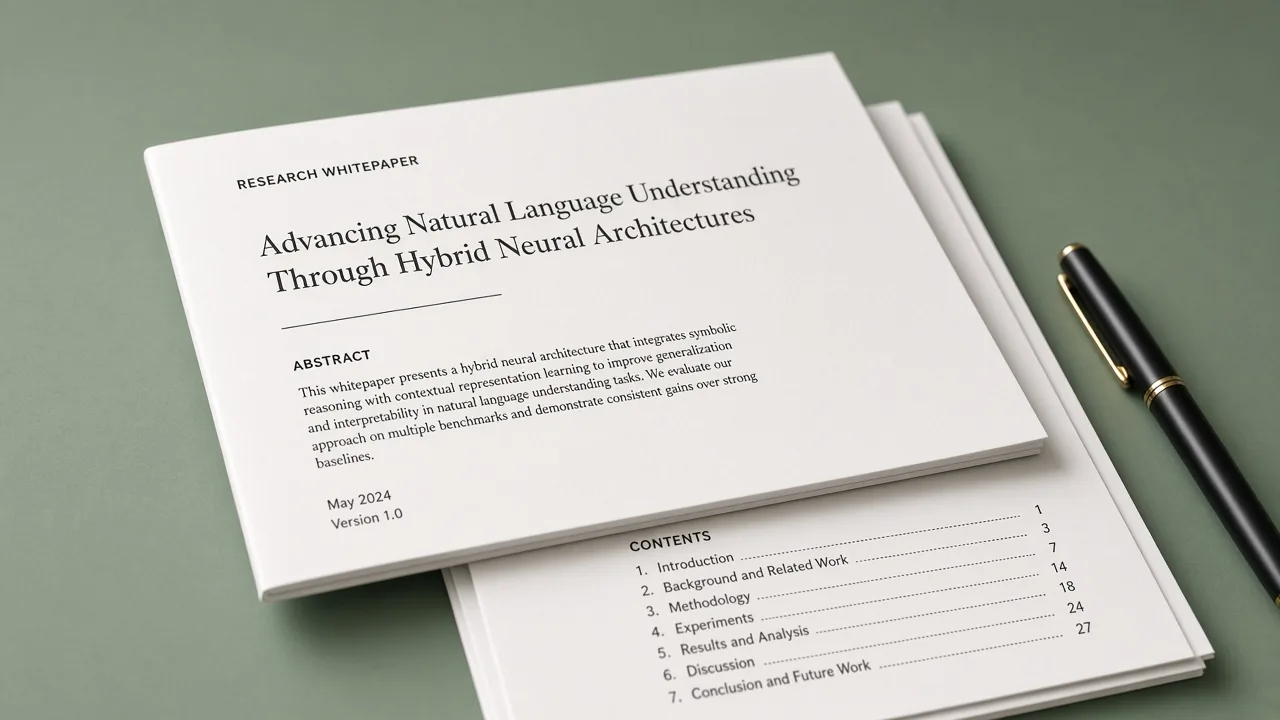 Whitepaper cover and table of contents pages on a desk