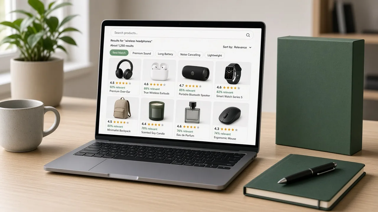Ecommerce product catalog on a laptop for organic search growth