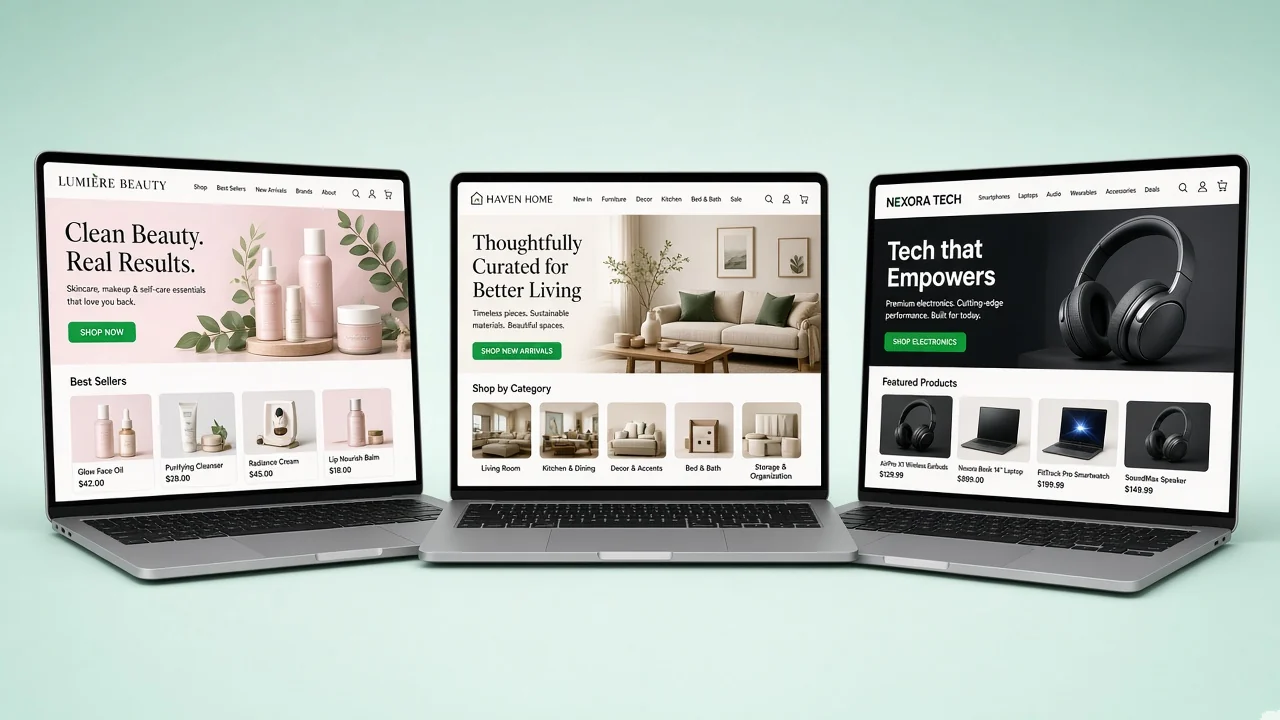 Ecommerce product grid and storefront layouts illustrating WooCommerce project types