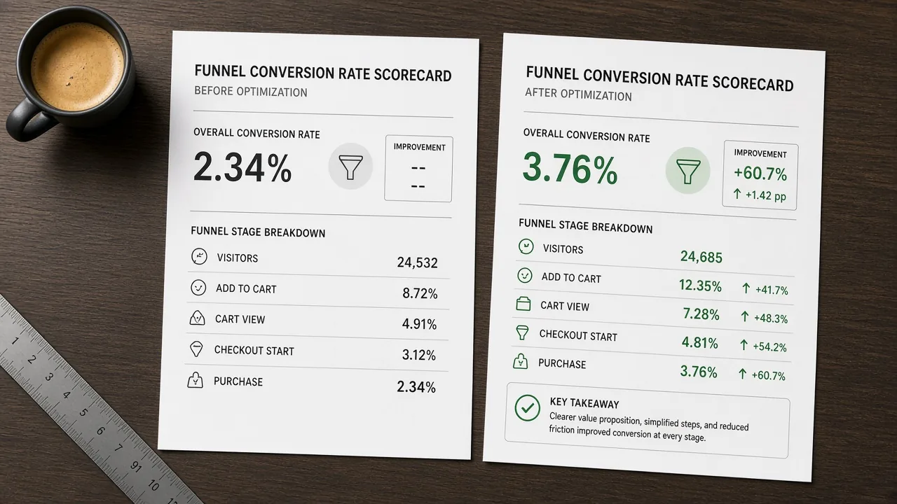 Before and after funnel conversion rate scorecards