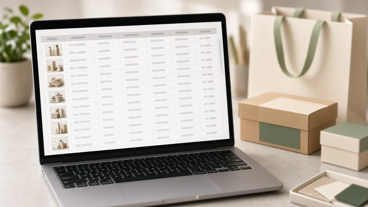 Ecommerce product feed data reviewed on a laptop for Merchant Center
