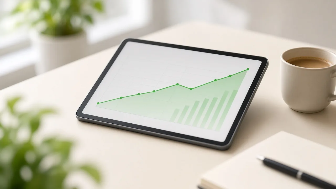 Tablet showing rising conversion performance for search campaigns