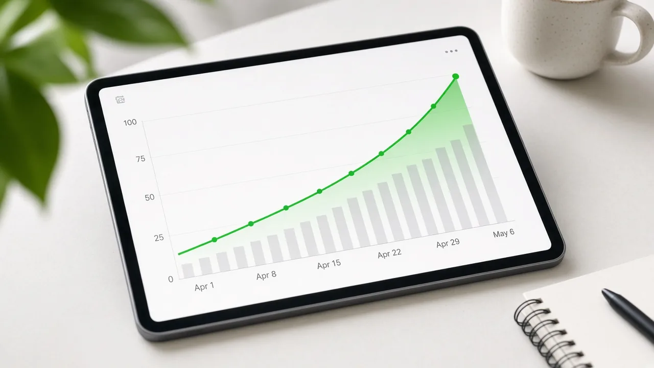 Tablet showing rising Shopping campaign ROAS chart