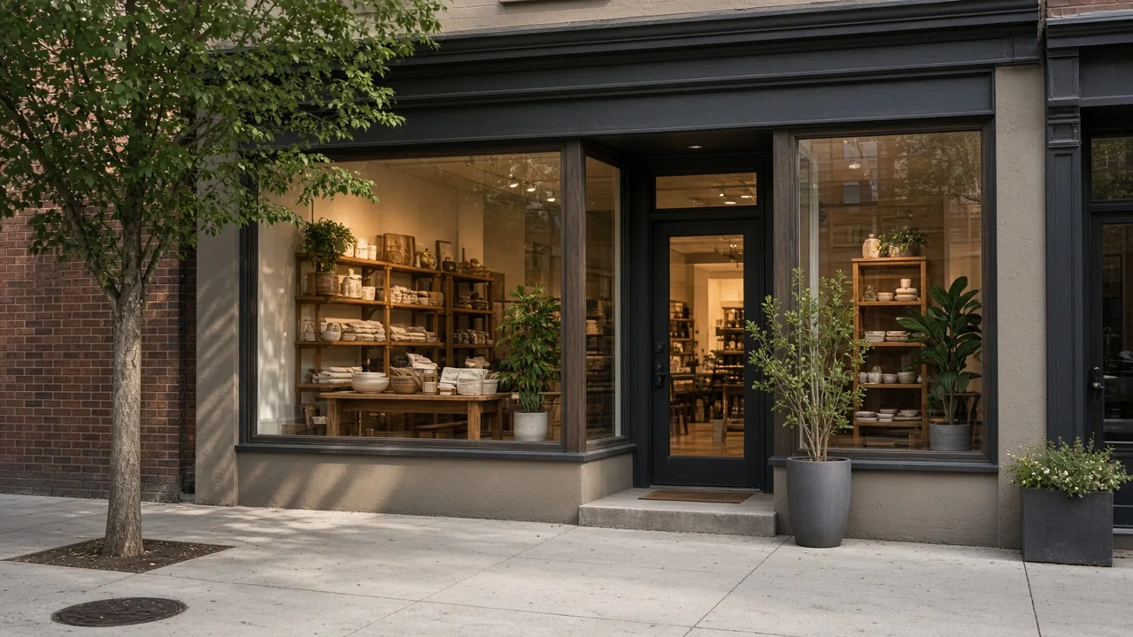 Local retail store storefront on a neighborhood street