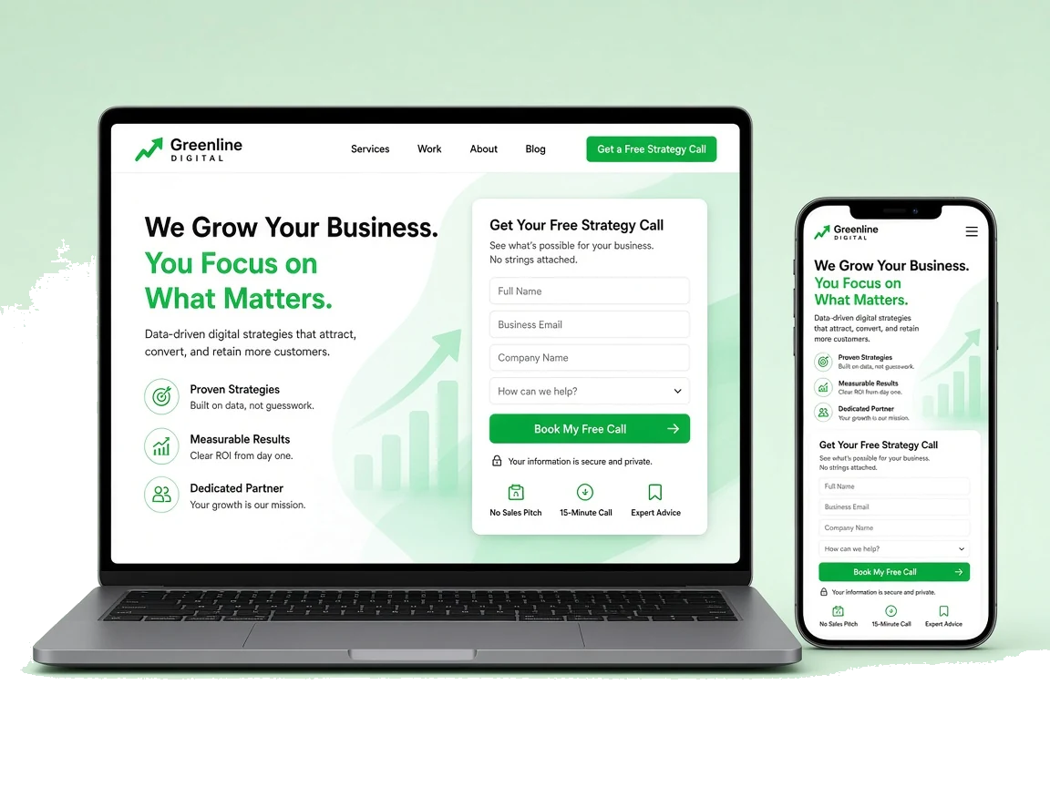 Laptop and phone showing a conversion-focused landing page