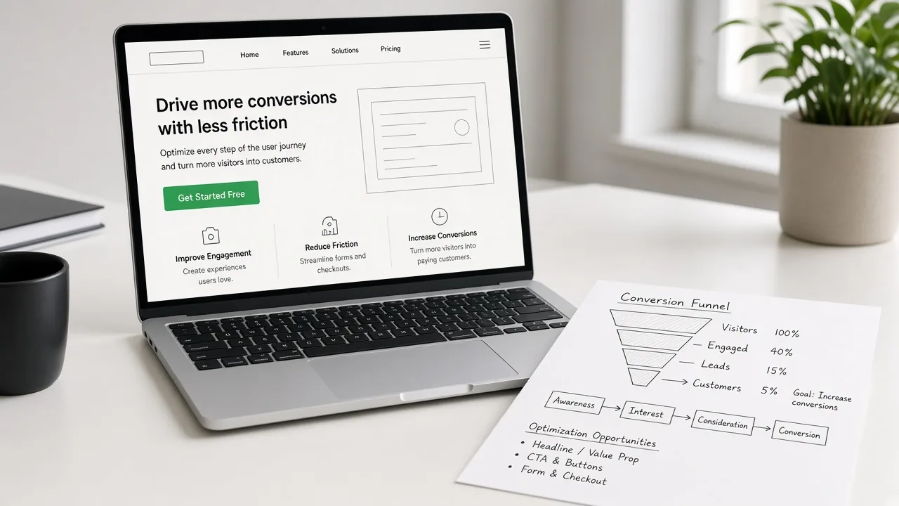 Conversion-focused landing page and funnel analysis workspace