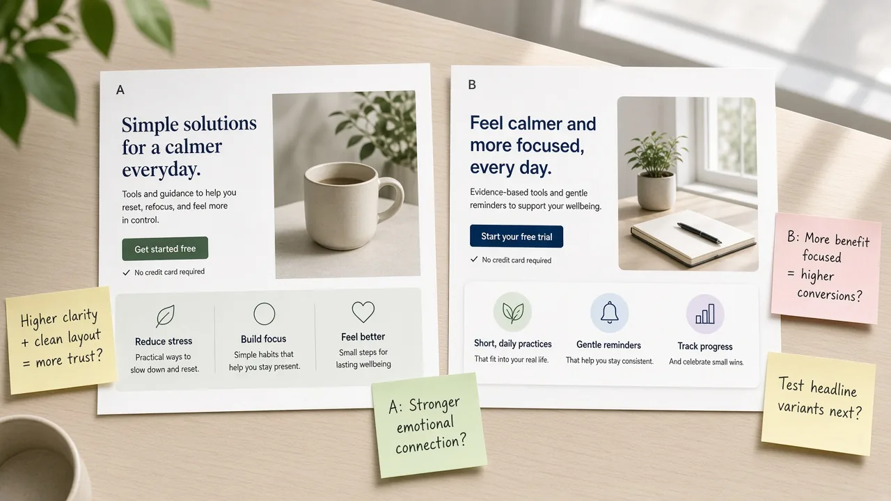 A/B landing page variant mockups for conversion testing