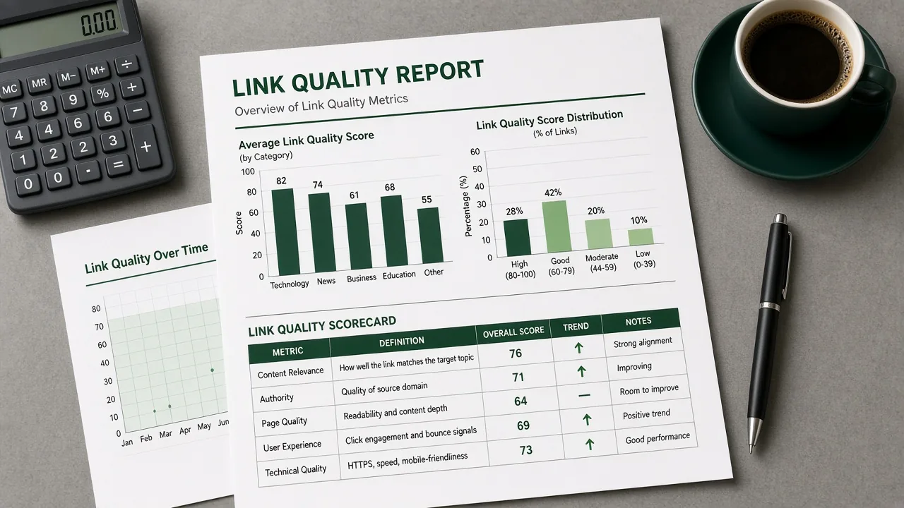 Printed link quality scorecard report on a desk