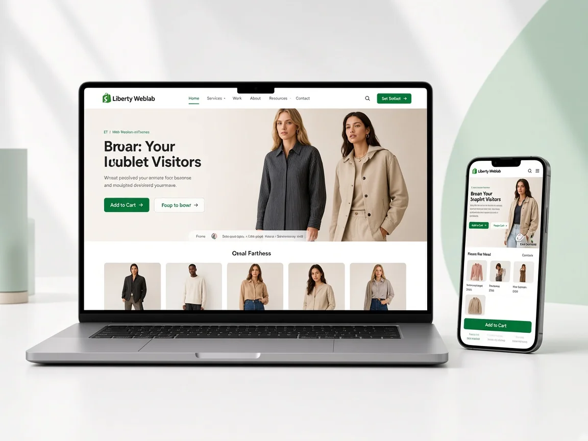 Laptop and phone showing a fashion Shopify storefront