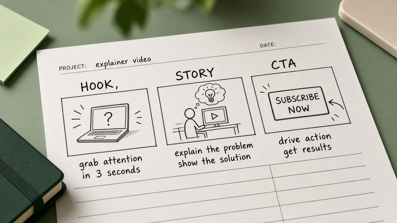 Storyboard paper with Hook Story CTA frames